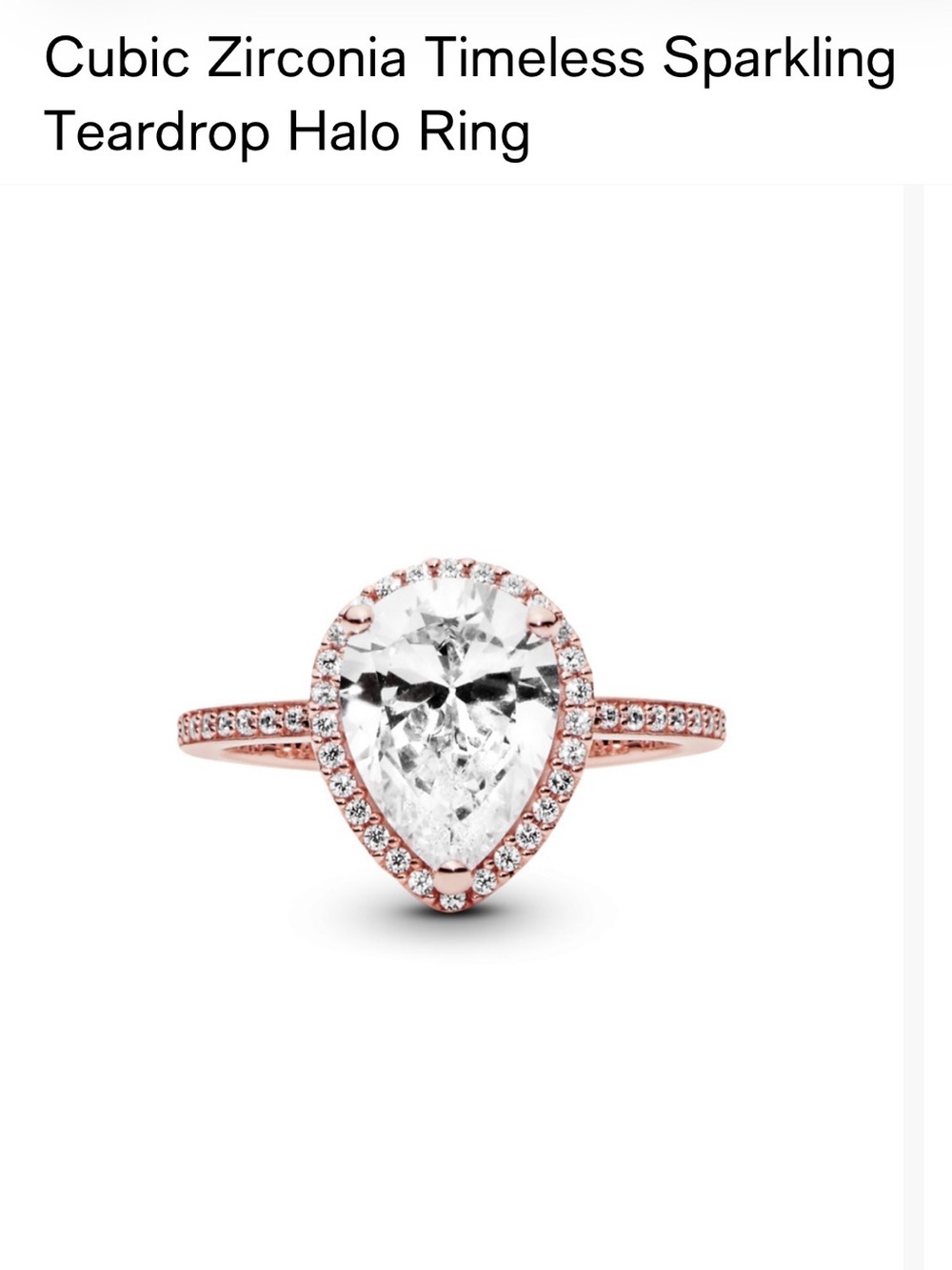 Pandora Rose Gold Teardrop Halo Ring with Clear Stones